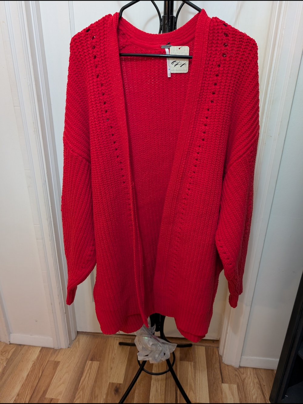 Free People Open-Front Red Ribbed Cardigan Size Medium